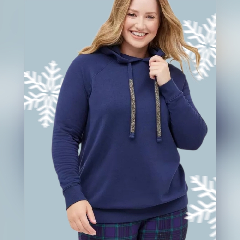 Torrid Navy Plus Classic Fit Ultra Soft Fleece Bedazzled Drawcord Hoodie